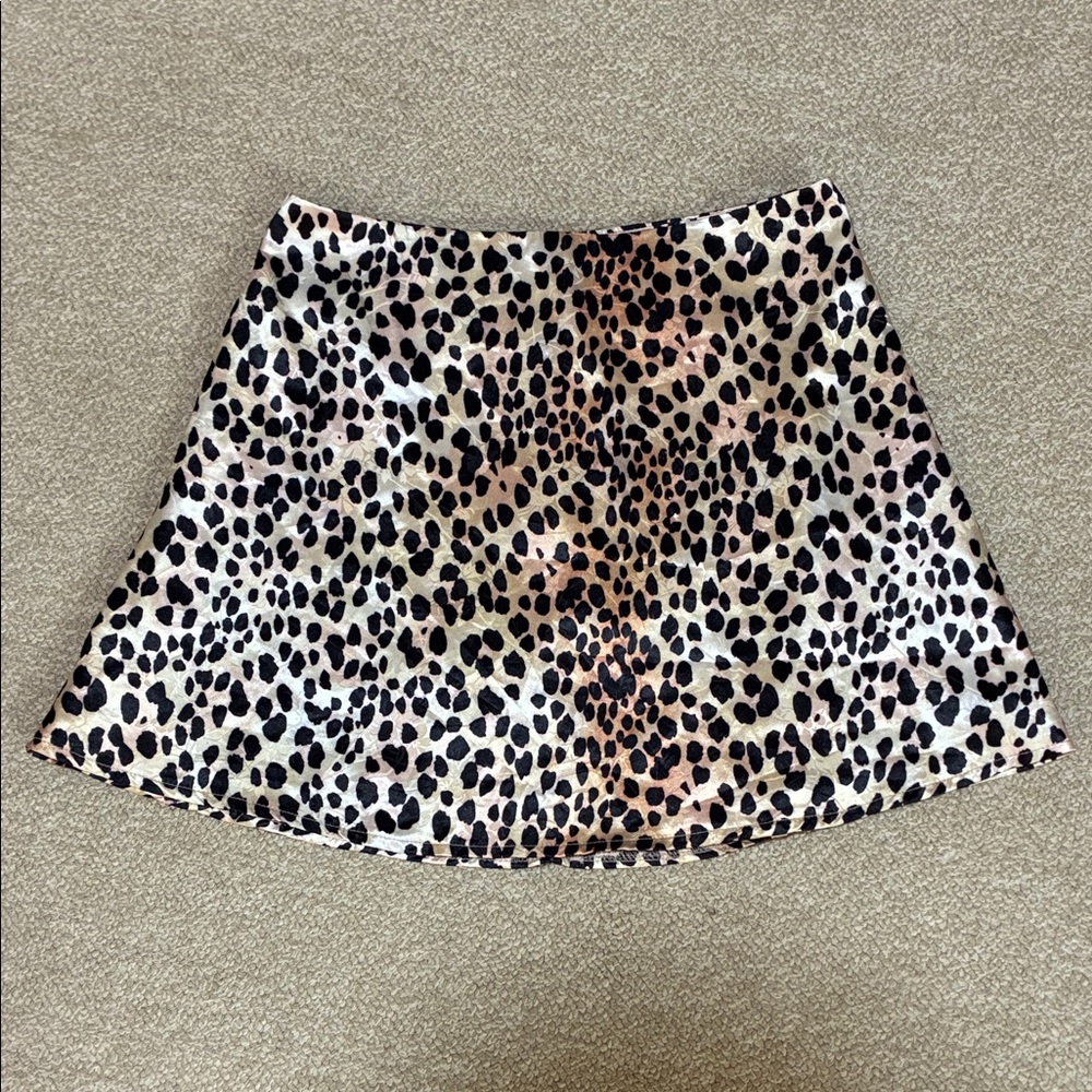 Princess Polly Leopard Print Mini Skirt - Black & Cream with Brown Spots